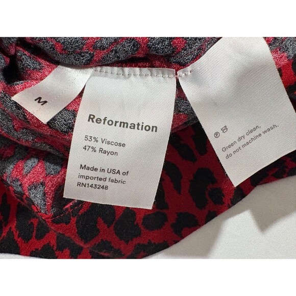 Reformation Womens Red Animal Cheetah Print Short Sleeve Top Shirt Blouse Sz M - Picture 7 of 7